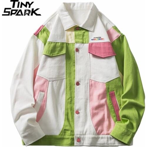 Hip Hop Streetwear Color Block Patchwork Denim Jacket 2021 Men Harajuku Jeans Jacket Autumn Cotton Casual Jacket Coat Outwear