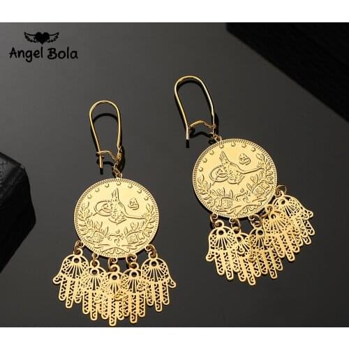 Islam Muslim Ancient Coins Earrings Gold Color Arab Money Sign Turkish Allah Earring Middle Eastern Jewelry Drop Shipping