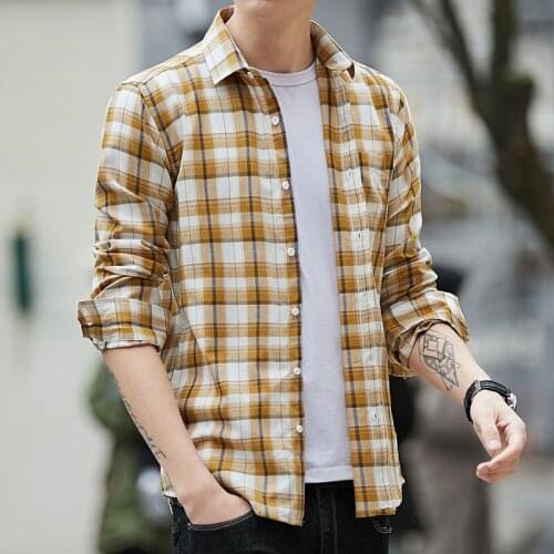 New Leisure Man Shirt Long Sleeve Pure Cotton Dress Shirt Fashion Plaid Clothes Free Shipping