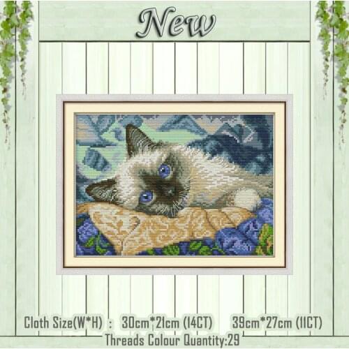 The blue eyes cat animal painting counted print on the canvas DMC 11CT 14CT kits chinese Cross Stitch embroidery needlework Sets