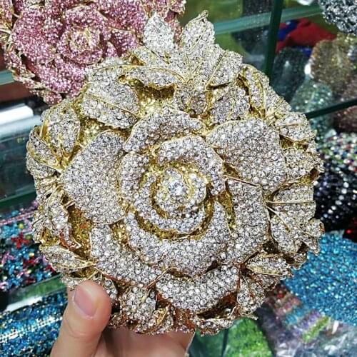 Newest Designer Flower Shape Party banquet Purse Women Rhinestone Evening Bag Wedding Chain Clutch Bag SC628