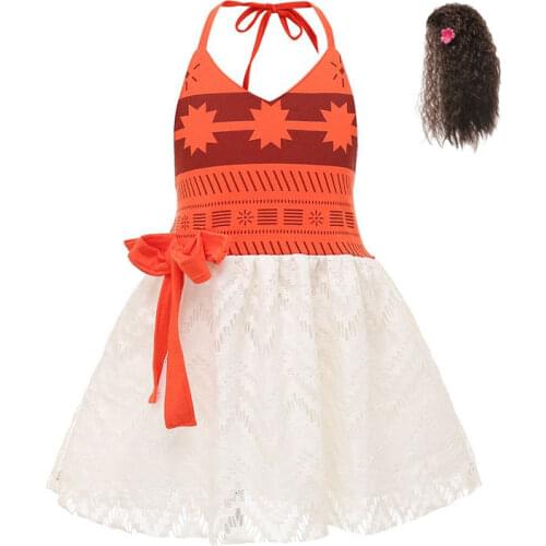 New Princess Moana Cosplay Costume for Child Vaiana Dress Clothes with Necklace for Halloween Birthday Costumes Gifts for Girl
