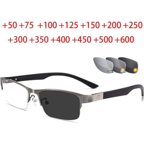 Titanium alloy Outdoor Photochromic Reading Glasses Men Sun Automatic Discoloration Presbyopia Hyperopia Glasse +1.0 +1.5 +2.0