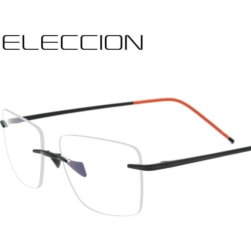 ELECCION Rimless Glasses Pure Titanium Prescription Eyeglasses Frame Men Ultralight Myopia Optical Frameless Eyewear 56 -18-145