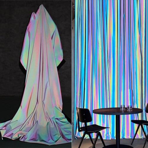 Iridescent Laser Light Reflective Stretch fabric, Gradient Luminous holographic fabric for DIY sportswear decor by half meter