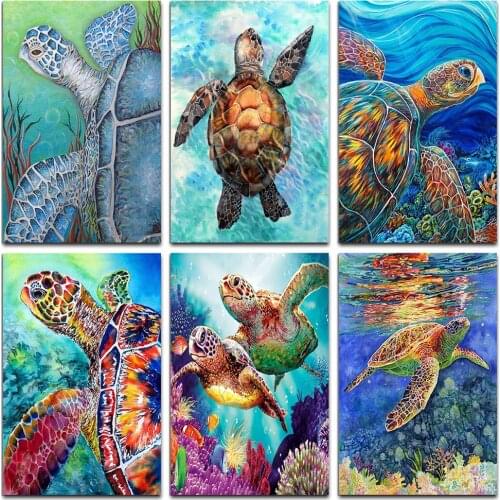 Full Square 5D Diy Colorful Diamond Painting Animal Sea Turtle Ocean Fish Cartoon Embroidery Mosaic Cross Stitch Art Home Decor