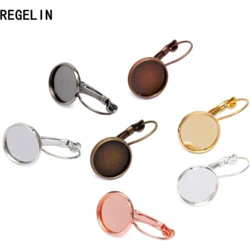 REGELIN 20pcs/lot Gold/Silver Plated Round Blank Earring Settings Cabochon Base Fit 12 mm Cabochon Cameo DIY Ear Jewelry Making