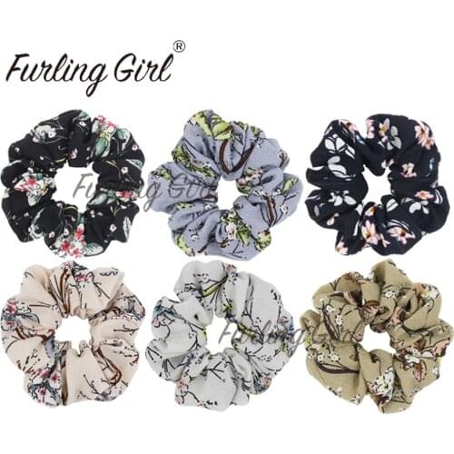 Furling Girl 1 PC Chiffon Flower Hair Scrunchies for Women Hair Accessories Jasmine Flower Print Hair Ties Ponytail Holder