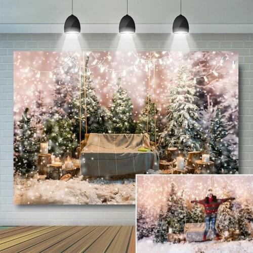 Christmas Winter Snowy Backdrop Adult Kids Photography Props Glitter Forest Snowflake Candle House Sofa Child Photostudio Banner