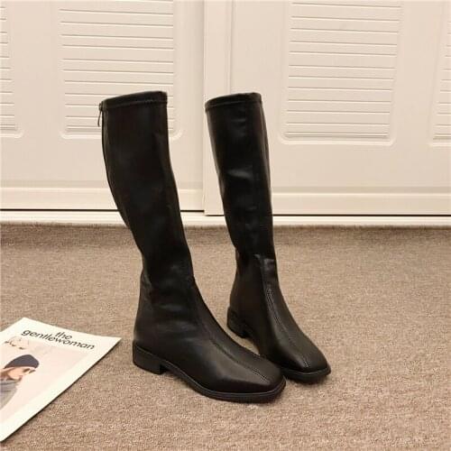 Boots 2019 autumn and winter womens shoes new knight boots but knee rear zipper leather boots with velvet high tube boots