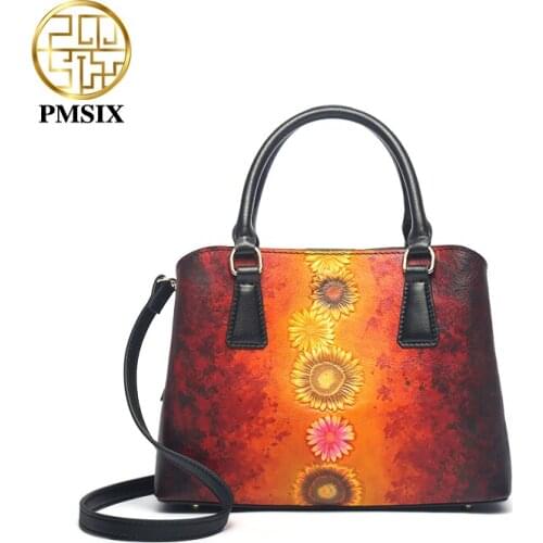 PMSIX Genuine Leather Handbag for Women Luxury Shoulder Bag Classical Ladies Crossbody Top-Handle Bag Female tote Bags 2020