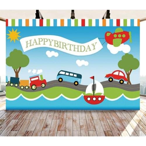 Transportation Birthday Party Backdrop Public Transport Photography Background Vehicles Cars Train Travel Party Decoration