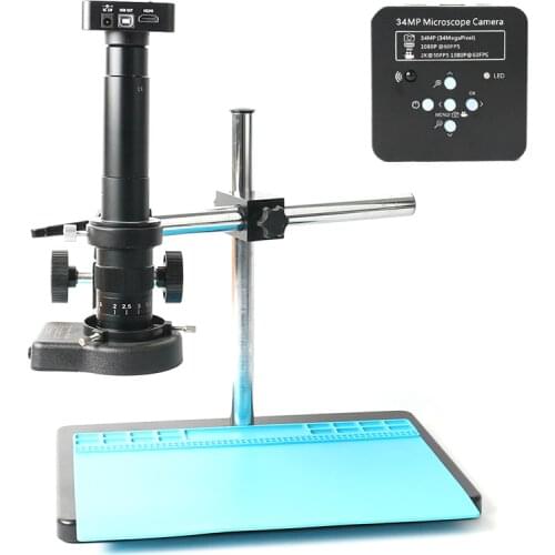 34MP 1080P Freely Adjustable Stand HDMI Video Industry Microscope Camera Video Recorder 180X 300X C-Mount Lens For PCB Soldering