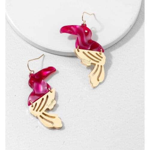 VG 6YM Acrylic Alloy Flamingo Drop Dangle Earrings for Women Vintage Bicolor Splice Statement Party Prom Jewelry Accessories
