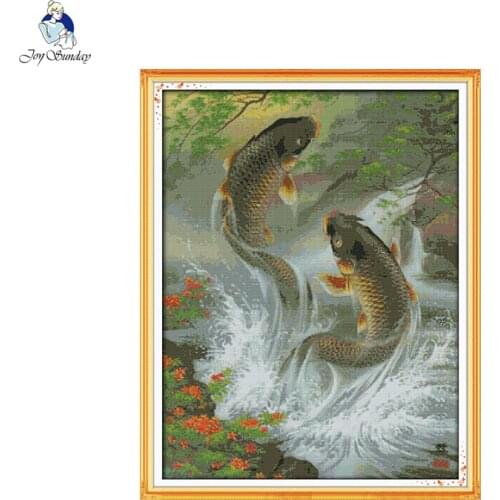 The Fish Leaping Over the Dragon Gate Cross Stitch Aida 14ct 11ct Printed Canvas Cotton Thread Embroidery DIY Needlework Set