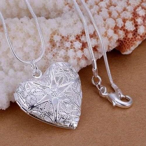 XLP185 Lucky Charm Silver Color Pendants For Women 925 Fashion Jewelry Heart -shaped Mesh Flower Photo Frame /avzajnga