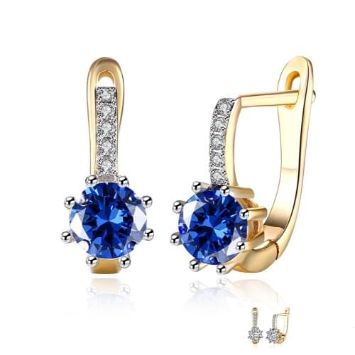 ZEMIOR Stud Earrings For Women Round Colorful 5A+ Cubic Zirconia Copper Earring Korean Female Fashion Jewelry Girlfriend Gift