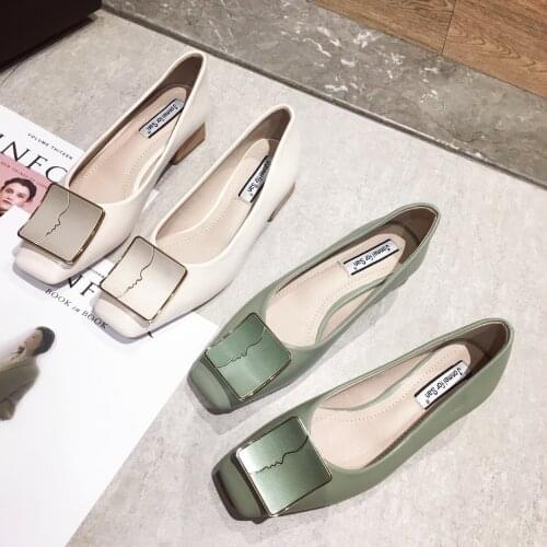Metal Square buckle grandma shoes women sneakers square toe shallow moccasins femme slip on wood heels loafers woman flats 2021