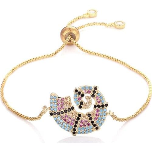 Womens rainbow shell conch bracelets jewelry gold cz colorful zircon bracelet bangle adjustable chain bracelet for women