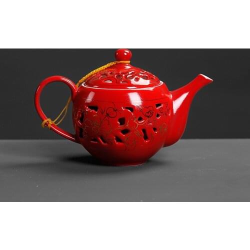 Antique kettle tea pot nostalgia Chinese style kungfu tea ceramic household old style single pot traditioan wedding red teaware