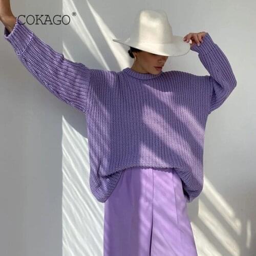 COKAGO Autumn Winter Oversized Knitted Sweater Women Long Sleeve Cashmere Loose Pullovers Warm Jumper Female Tops Knitted Tops