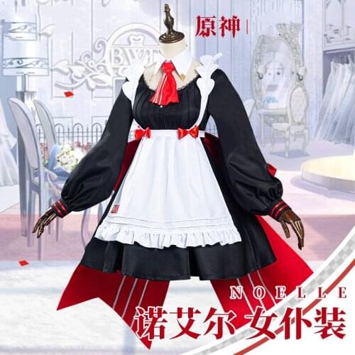 Women Girl Anime Genshin Impact Noelle Linkage Clerk Game Suit Maid Dress Uniform Cosplay Costume Halloween Party Outfit S-XL