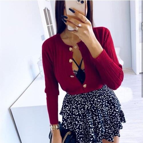 New Knit Sweater Women Heart Button Solid Red Long Sleeve Cardigan Sweater Autumn Winter Warm Women Tops 2020 Vintage
