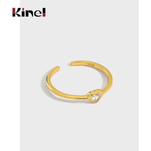Kinel Real 925 Sterling Silver Adjustable Finger Ring Simple Heart CZ Rings for Women Wedding Engagement Jewelry Wholesale