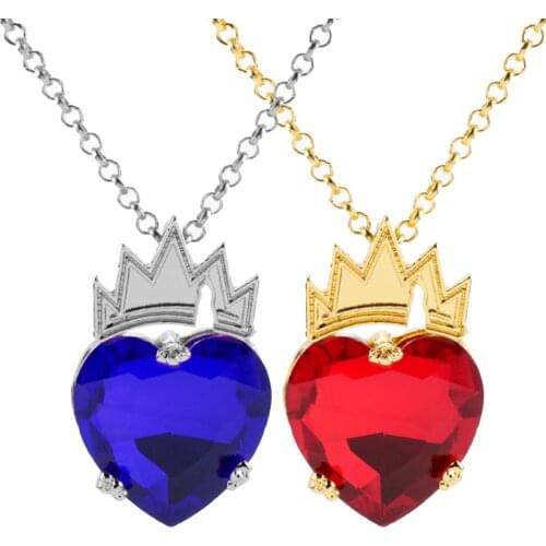 Women Fashion Crystal Crown Heart Shaped Pendant Necklace Movie Descendant Crystal Heart Dangle Choker Necklaces Jewelry Gift