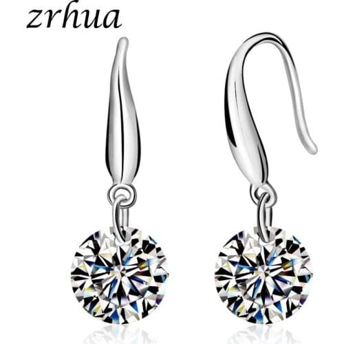 ZRHUA 2018 Fashion New CZ Crystal Charm Drop Earrings Elegant Silver Color Wedding Bridal Earrings For Women