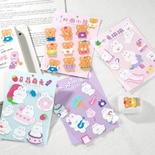 1 Sheet Kawaii Bear Strawberry Rabbit Decorative Bullet Notebook Bag Bottle Computer Stickers