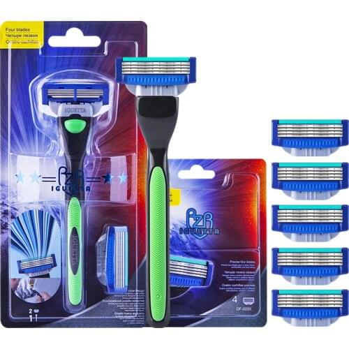 1 Handle +2 Blades Men Shaving Razor Blade Set Compatible Mach Handle Stainless Steel Manual Shave Razors Sharp 4 Layers Blades