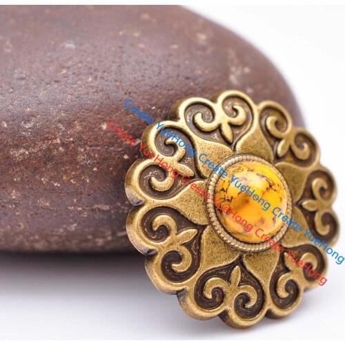 10X 30MM Antique Brass Western Biker Celtic Flower Carved Stone Beads Leathercraft Belt Saddle Concho