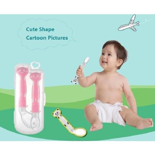 2Pcs Cartoon Cute Baby Training Spoons Toddlers Soft Silicone Feeding Spoon Kids Tableware Children Food Baby Feeding Utensils