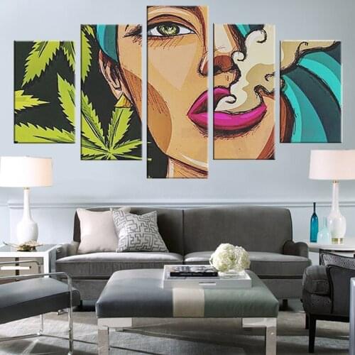 5 piece Cool Wall Art Pictures For Living Room Girl Smoking Weed HD Print Canvas Oil Paintings Modern Home Decor Poster Artwork