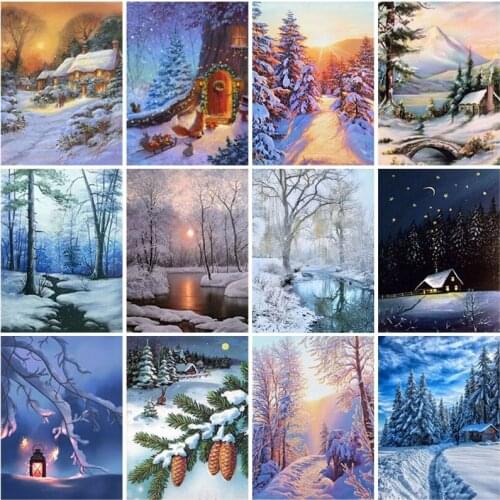 5D DIY Diamond Painting Full Square Drill Cross Stitch Kit Diamond Embroidery Snow Landscape Resin Wall Art Christmas Decor