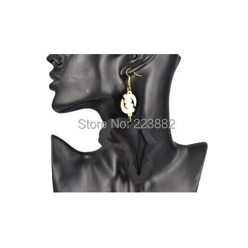 Free shipping 10pairs/lot Afirca Map Wood Earring Can Mixed colors