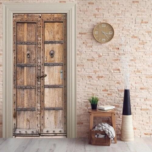 Free shipping 3D wooden door pattern Door Wall Stickers Bedroom Home Decor Poster PVC Waterproof Door Sticker 77x200cm