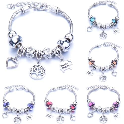 Antique Original Heart-Shaped buena suehe Charm Bracelets For Women Glass Beads Brand Bracelet & Bangle DIY Jewelry Gifts