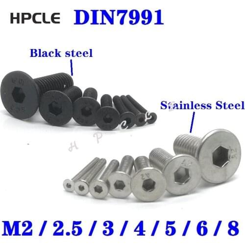 5-50pcs Allen Key Head Din7991 M2 M2.5 M3 M4 M5 M6 Stainless Steel 304 Or Black Hex Socket Flat Countersunk Head Screw
