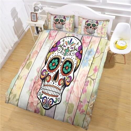 Duvet Cover Set Twin Bedding Sheet Luxury King Comforter Colorful Skull with Flowers Printed Home Textile Pillowcases Designer