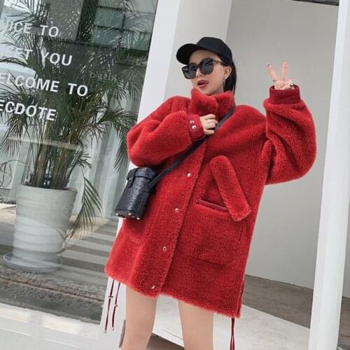 Real Sheep Shearling Fur 2020 Winter Jacket Women 100% Wool Coat Female Leopard Suede Liner Korean Jackets MY3518