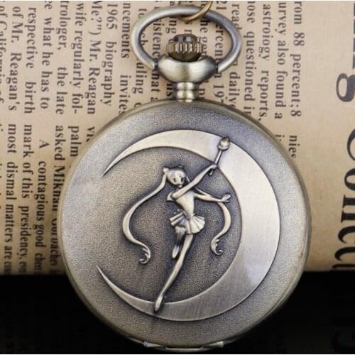 Anime Theme Quartz Pocket Watch Bronze Pendant Necklace Chain Gifts for Kids Girls Lady Fob Watch XH3036