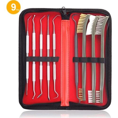 9Pcs Tactical Gun Cleaning Kit Gun Brush Set Weapon Cleaner Gun Cleaning Tool Hunting Accessories 3 Brushes + 6 Picks