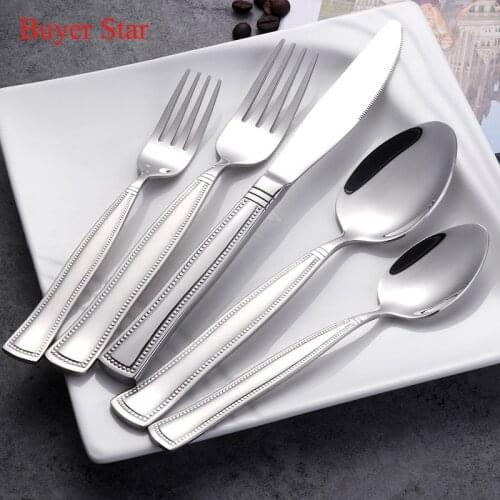 5pcs/set western style Silver Flatware set Stainless Steel Cutlery dinner Knife food Fork soup spoon kit wholesale Kitchen tools
