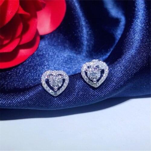 Real 925 Sterling silver Trendy Heart Stud earring AAAAA cz Stone Statement Party Wedding Stud Earrings for women Bijou jewelry