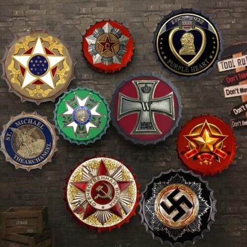 New Creative Medal Hanging Ornament Art Craft Metal Beer Bottle Cap Sign Medal of Honor Tin Sign Plaque Bar Pub Cafe Wall Decor