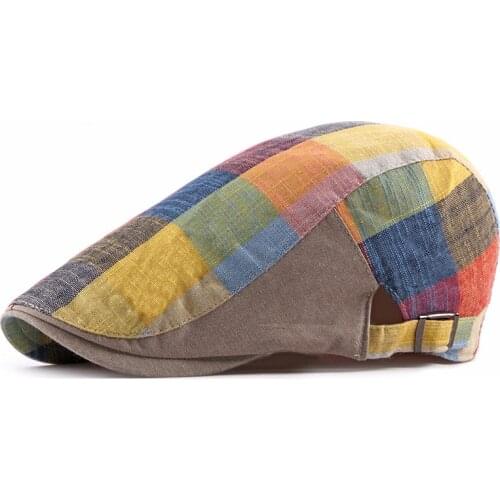 Fibonacci 2020 New Summer Newsboy Cap For Womens Plaid Cotton Beret Hat British French Vintage Caps Classic Mens Flatcap