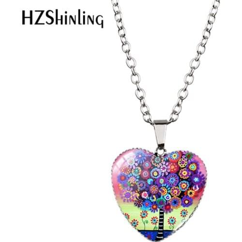 2020 New Spiritual Art Tree of life Necklace Glass Life Trees Jewelry Heart Pendant Printed Photo Necklaces