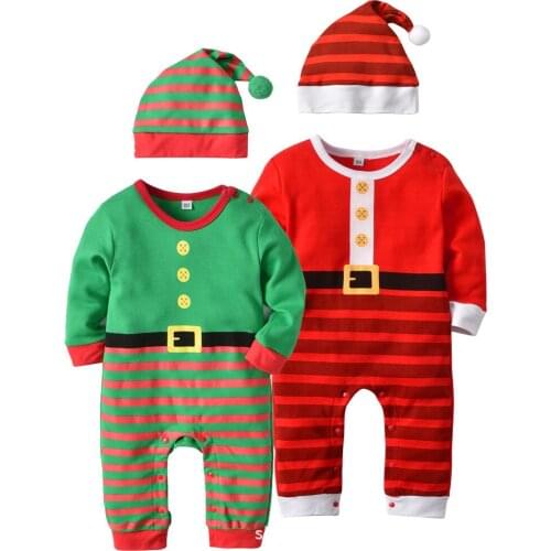 New Christmas clothes baby rompers Boy Girl Kids Romper Hat Cap Set santa claus baby costume Christmas Gift newborn Long sleeves